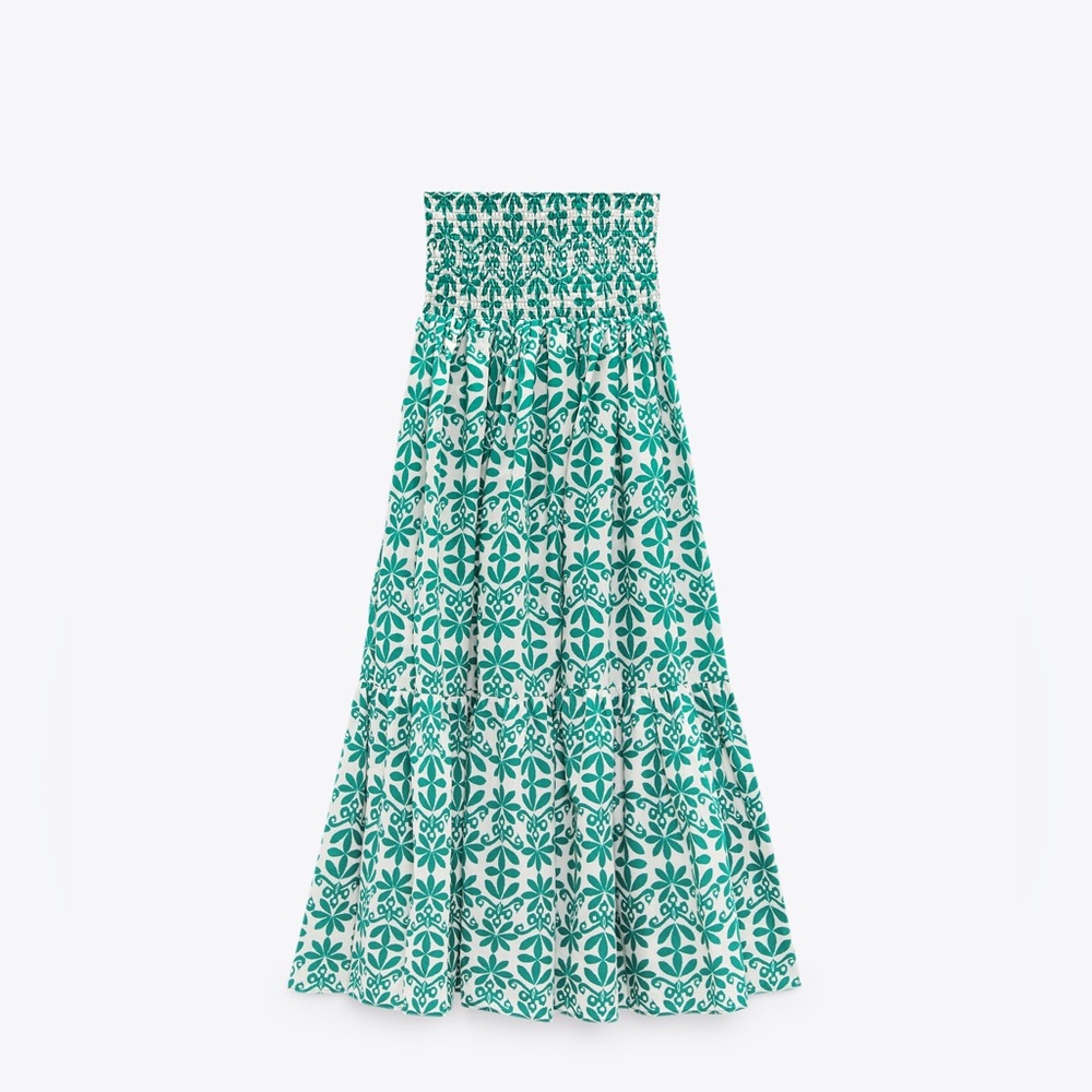 Zara green & white patterned maxi dress